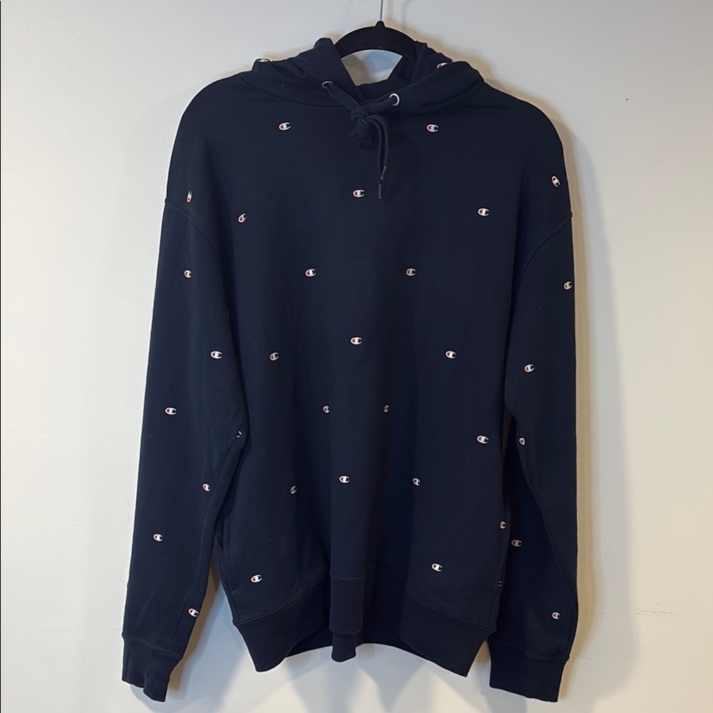 Champion Navy Hoodie with Logo Accents